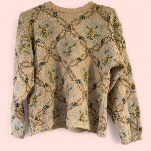 Vtg L.L. Bean Beige Floral Knit Sweater